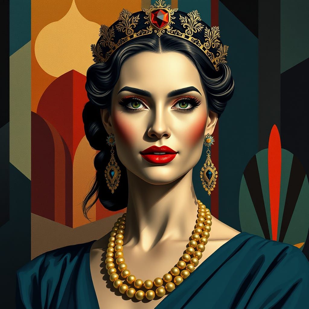 Regal Woman in Fauvist Splendor with Cubist Twist