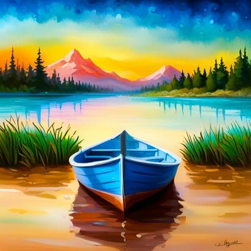 Stormy Lake Scene in Graffiti Art Style