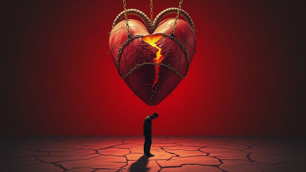 Surreal Heart Healing with Barbed Chains and Shadow Figure