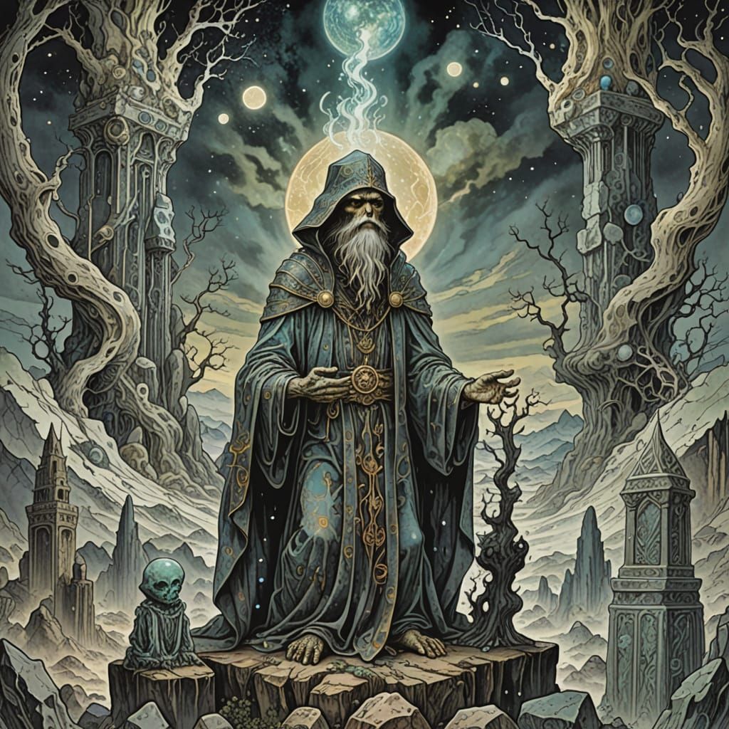 Occult Newt with Monoliths in Astral Illustration