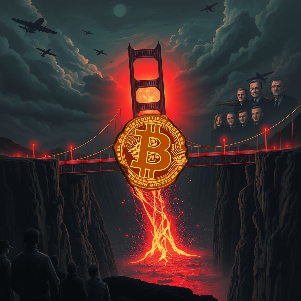 Bitcoin Bridge Collapse into Crypto Abyss: Digital Art