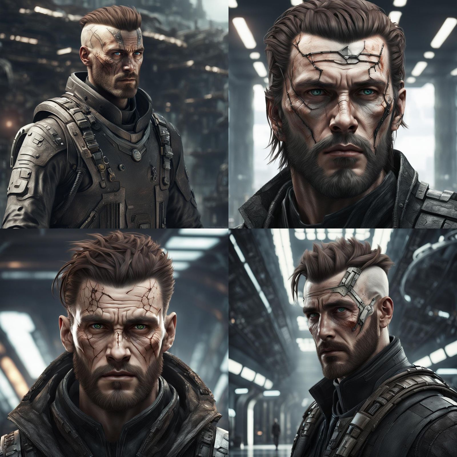 Dystopian Sci-Fi Man with Scar, Hyperrealistic