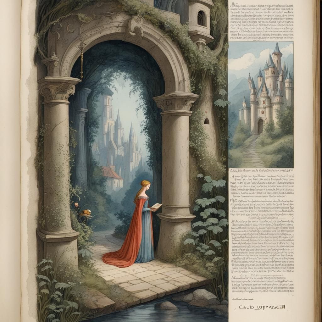 Mysterious Fairy Tale Book Page Illustration