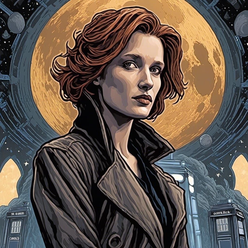 Woman on the Moon in Comic Book Art Style