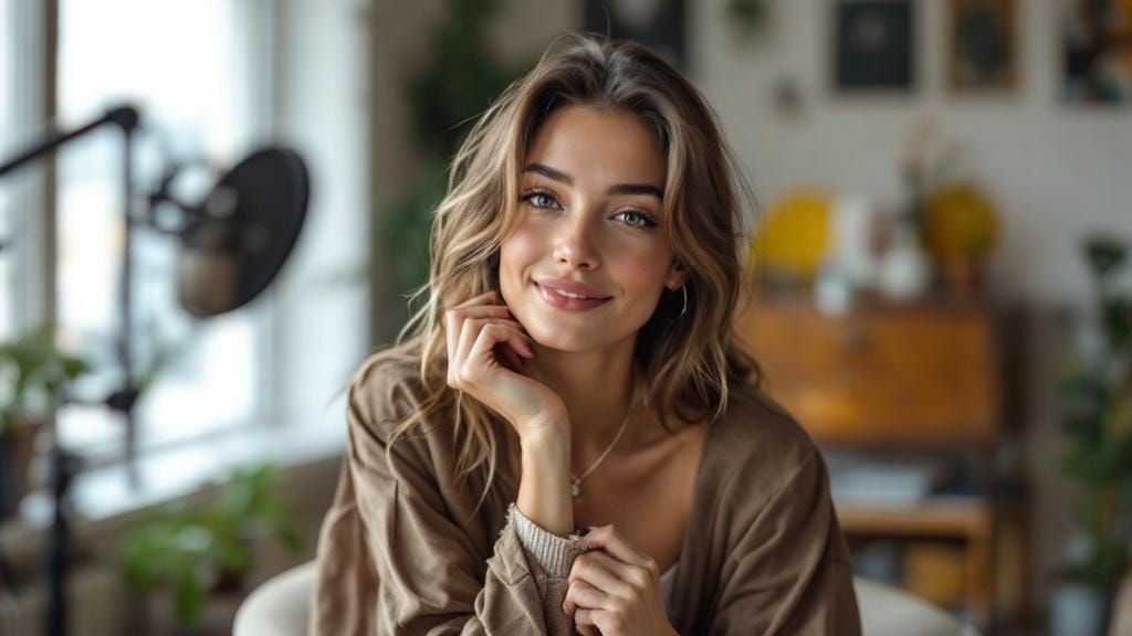 Attractive YouTuber in Modern Studio, Cinematic Lighting