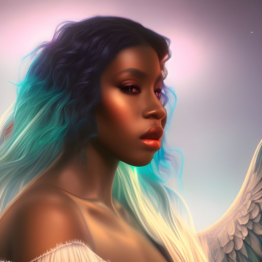 Beautiful Black Angel in Detailed Digital Painting