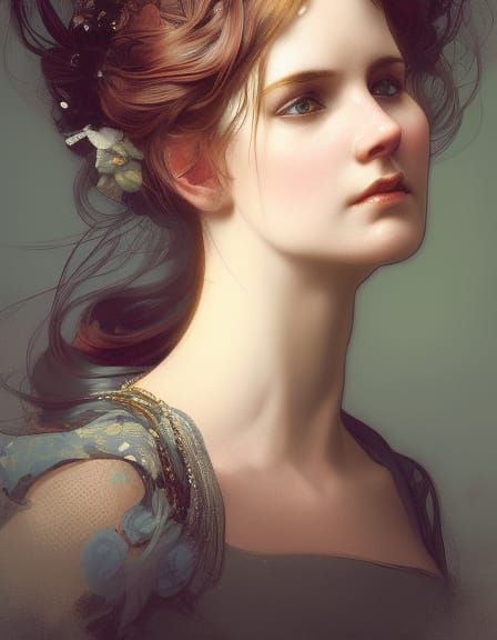 Victorian Lady Portrait in Art Nouveau Style