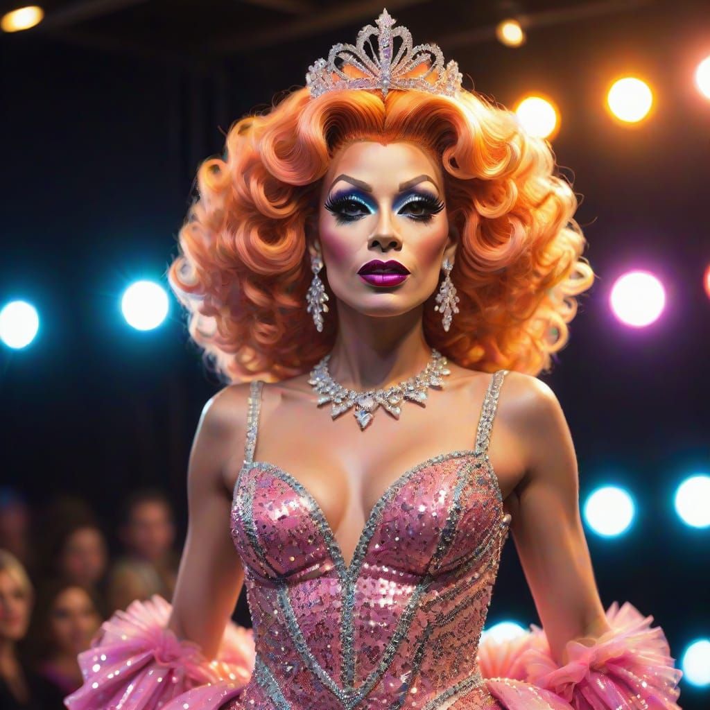 Glamorous Drag Queen on Catwalk in Sequins