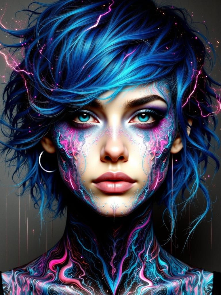 Gothic Woman Portrait with Grunge and Spectral Effects