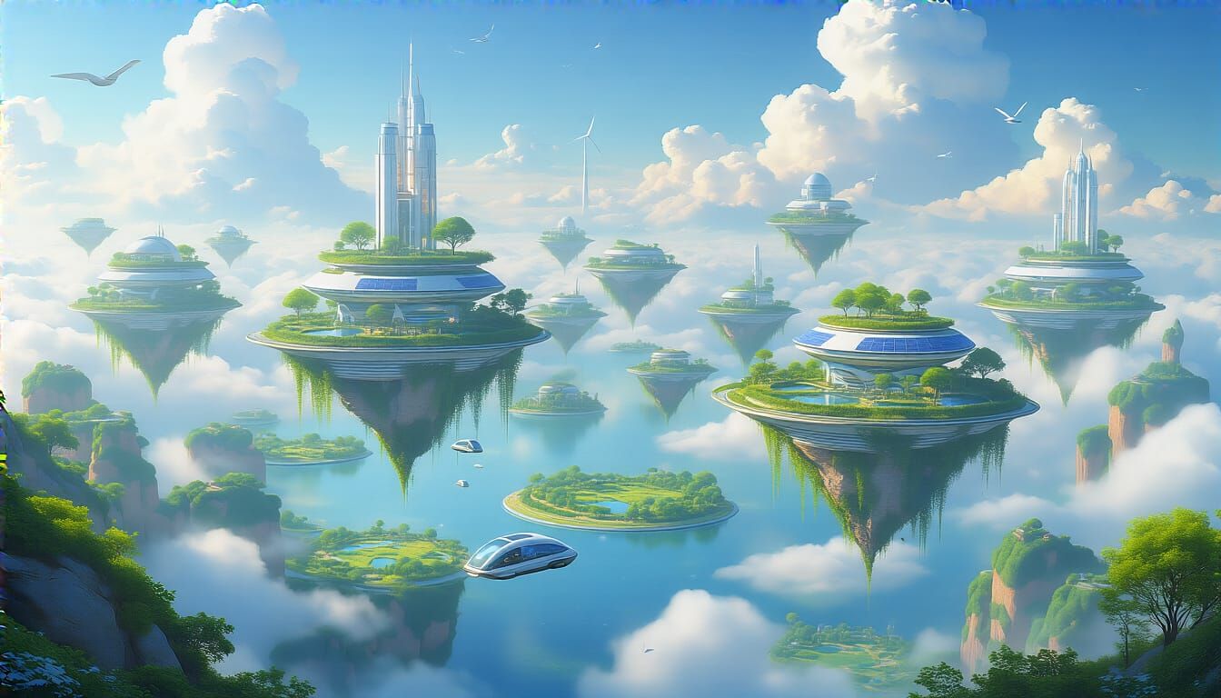 Floating Sky Cities: A Sustainable Future in Digital Art