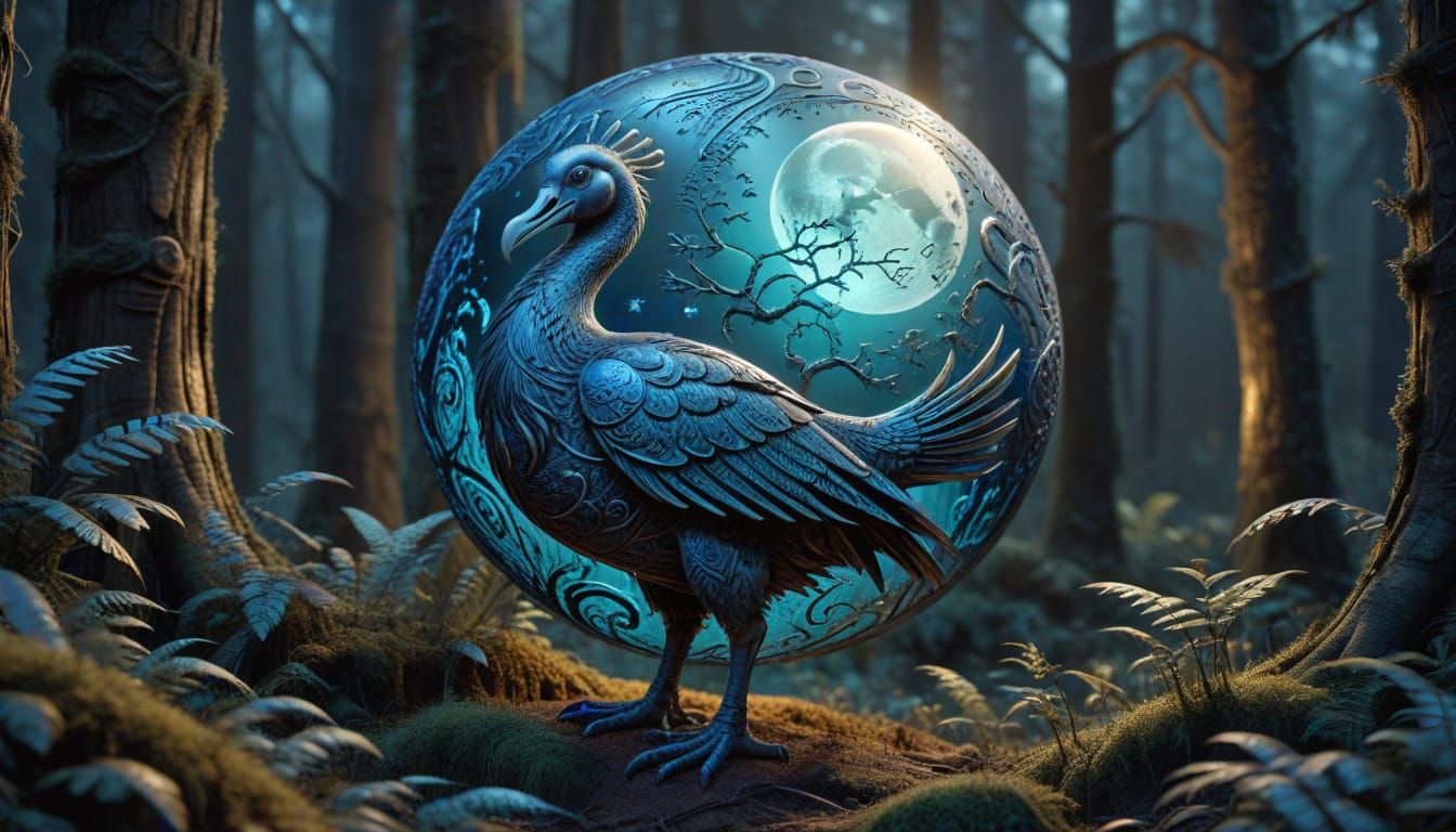 Dodo Bird Adorns Ancient Forest with Haida Patterns