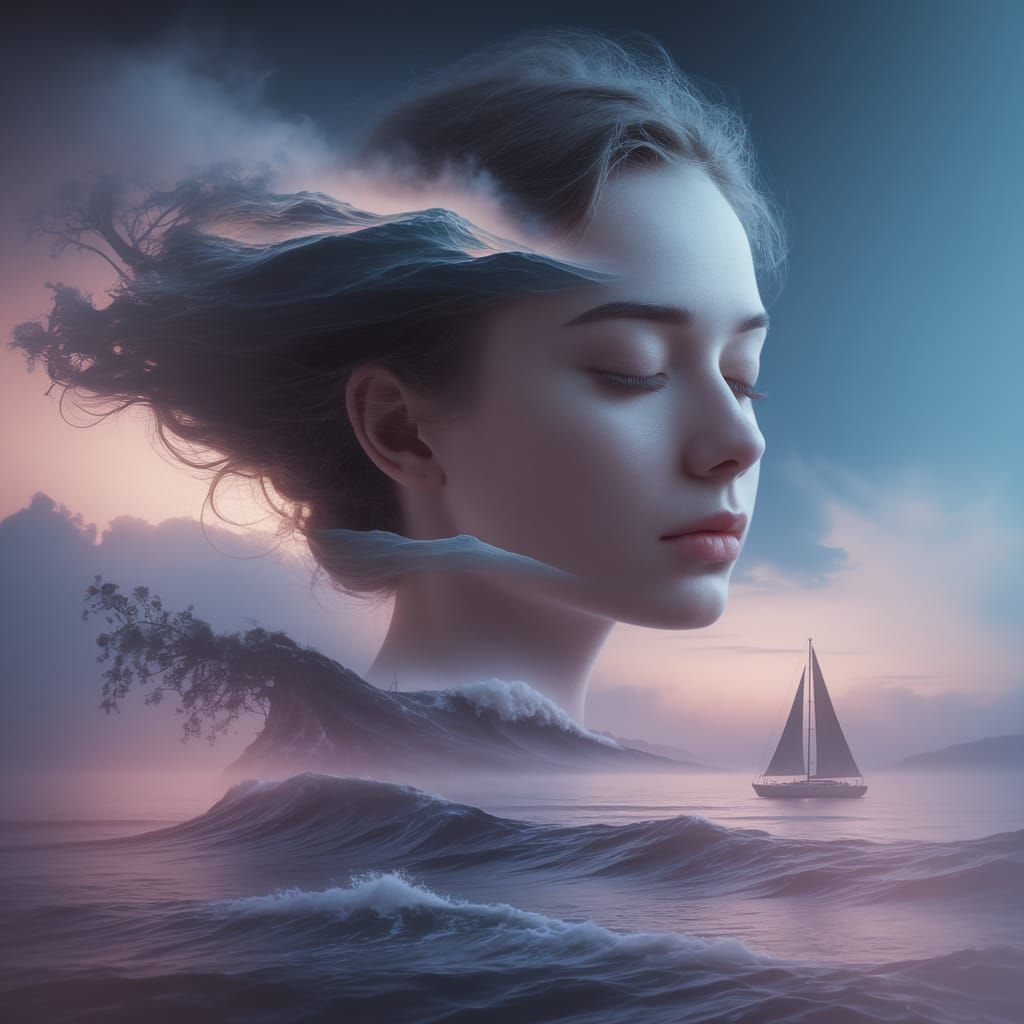 Surreal Double Exposure Portrait in 8K Quality