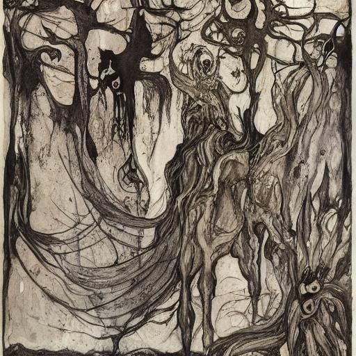 Macabre Rabbit in Expressionist Ink Splatter Style