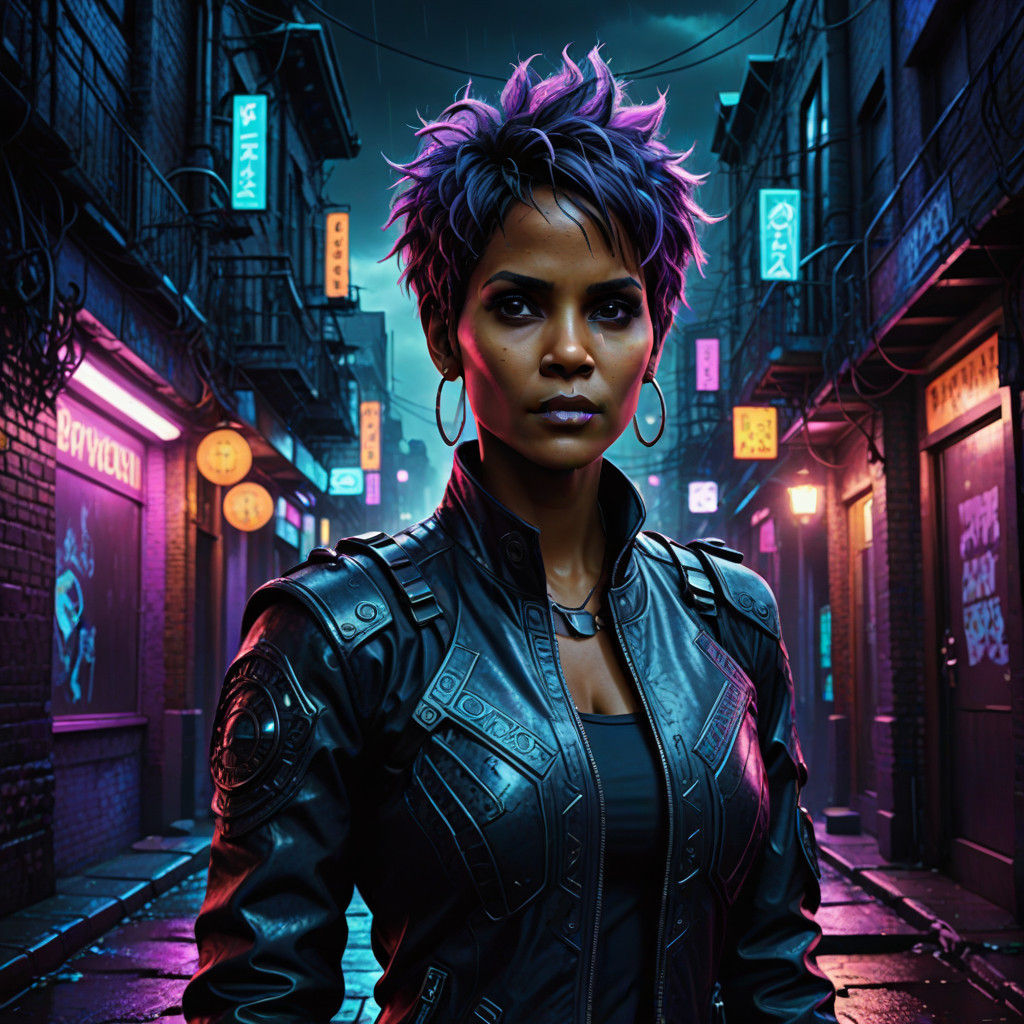 Cybergoth Actress in Futuristic Alleyway