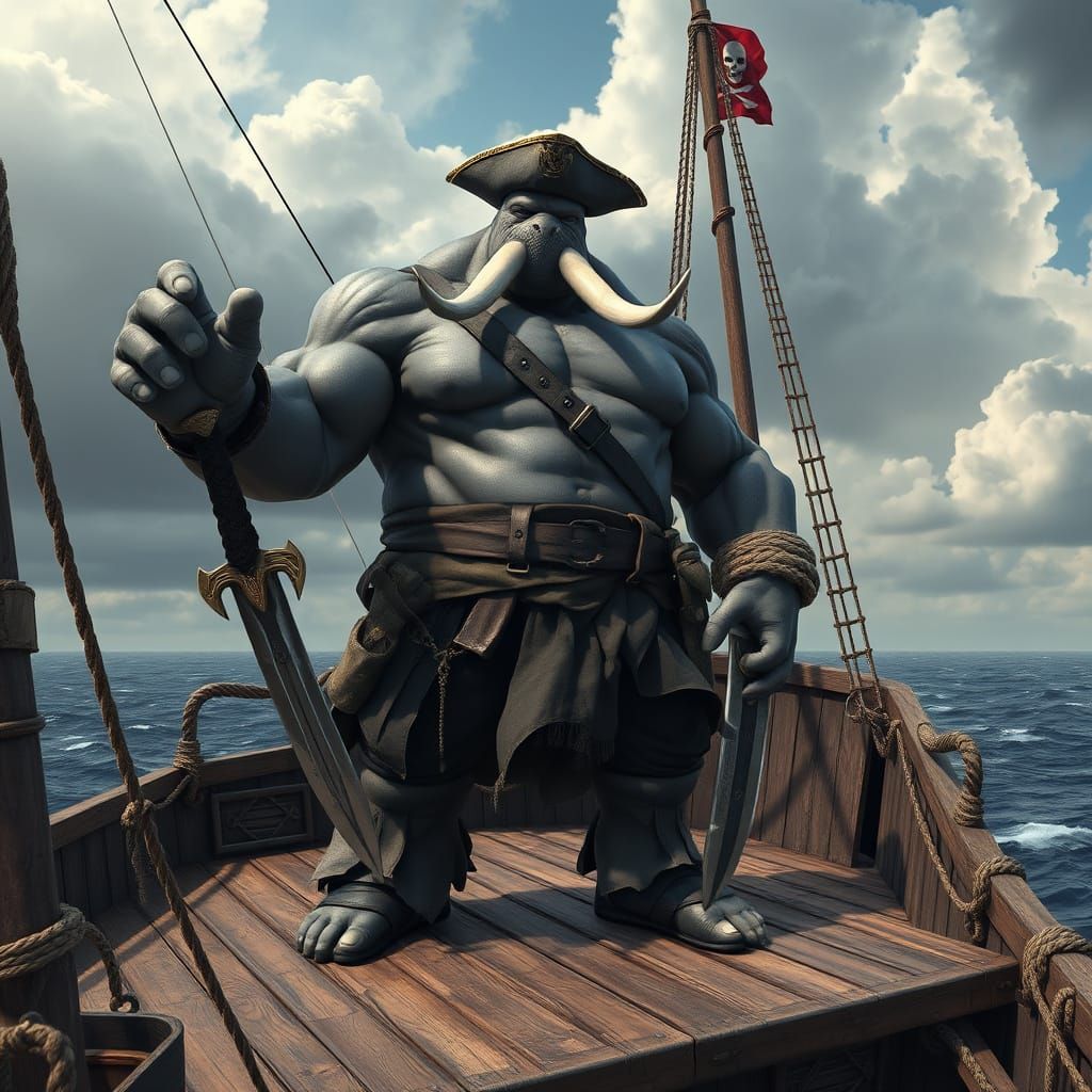 Cyberpunk Pirate Elephant Seal Humanoid Warrior