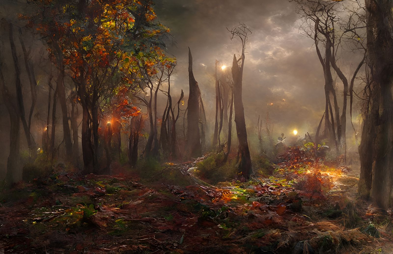 Tiny fairies fly, exploring an enchanted forest