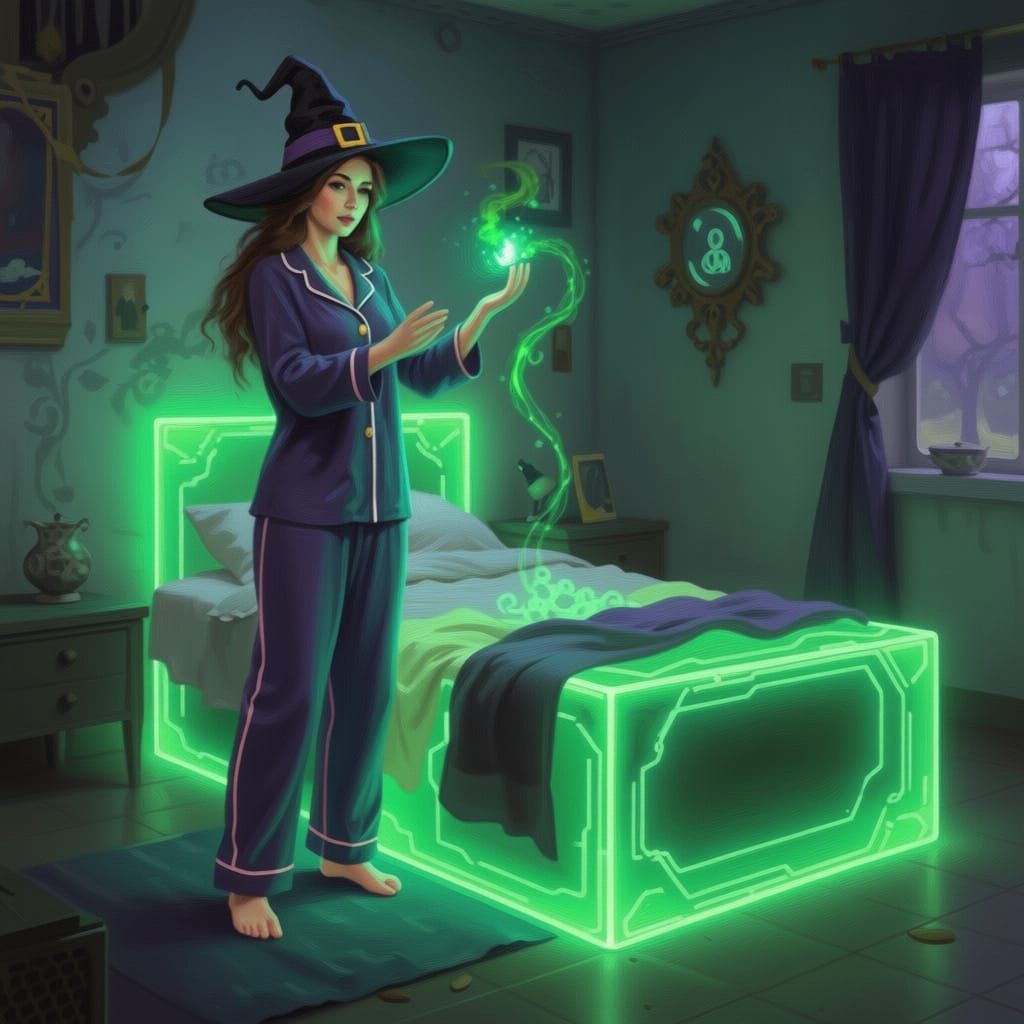 Woman Making Bed in Painterly Style