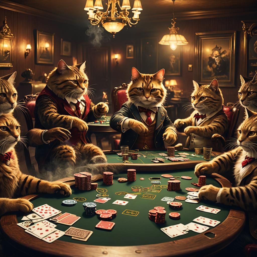 Anthropomorphic Cats Play Poker: Vibrant Concept Art