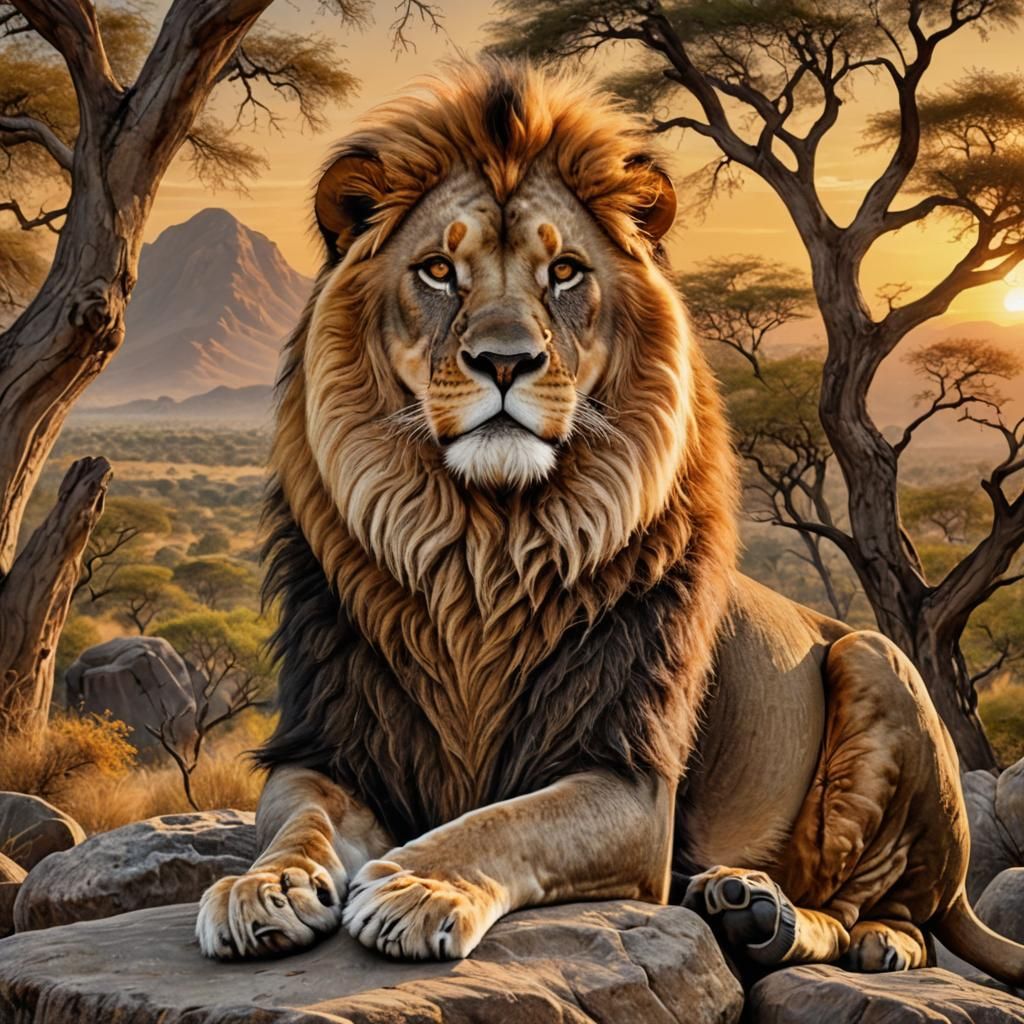 Regal Lion Portrait in Hyperrealistic Digital Art