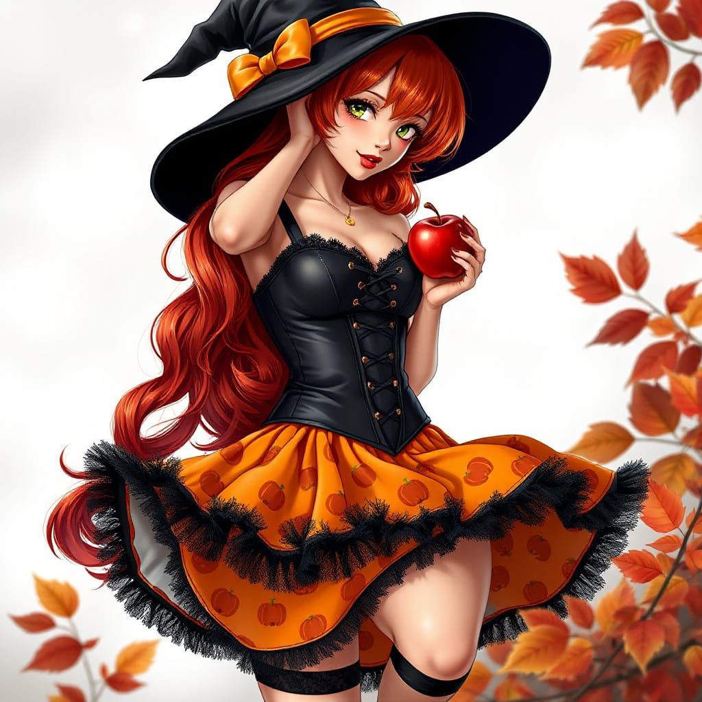 Glamorous Redhead Pinup in Autumn Mist