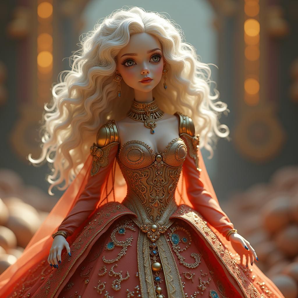 Robot Queen in Fantasy Kingdom: Ultra-Realistic 3D Render