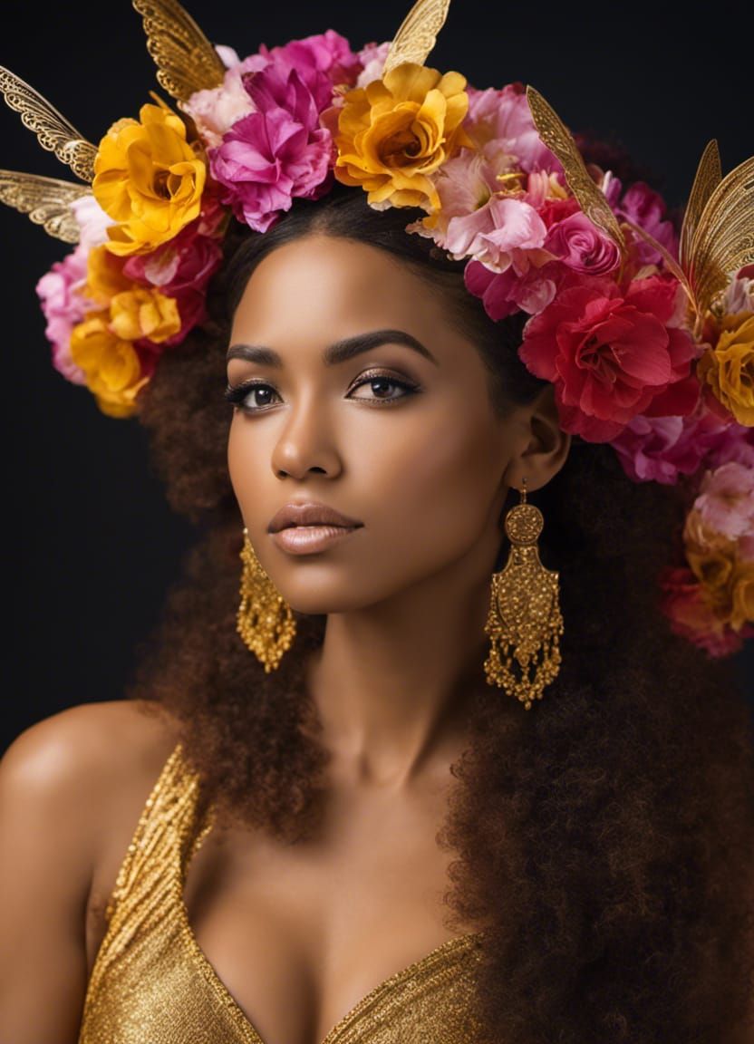 Ethereal African Angel in Pre-Raphaelite Style