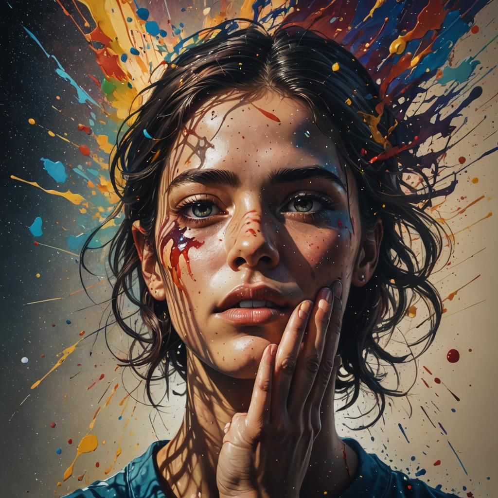 Dramatic Hyperrealistic Portrait with Colorful Background