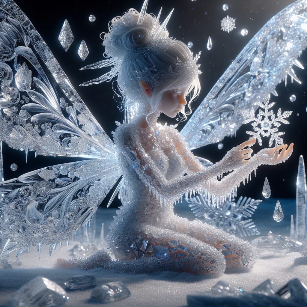 Crystal Ice Fairy with Snowflake in Ethereal Light