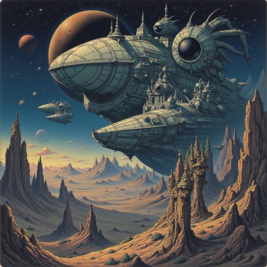 Spaceship Nightflight to Venus with Gargoyles