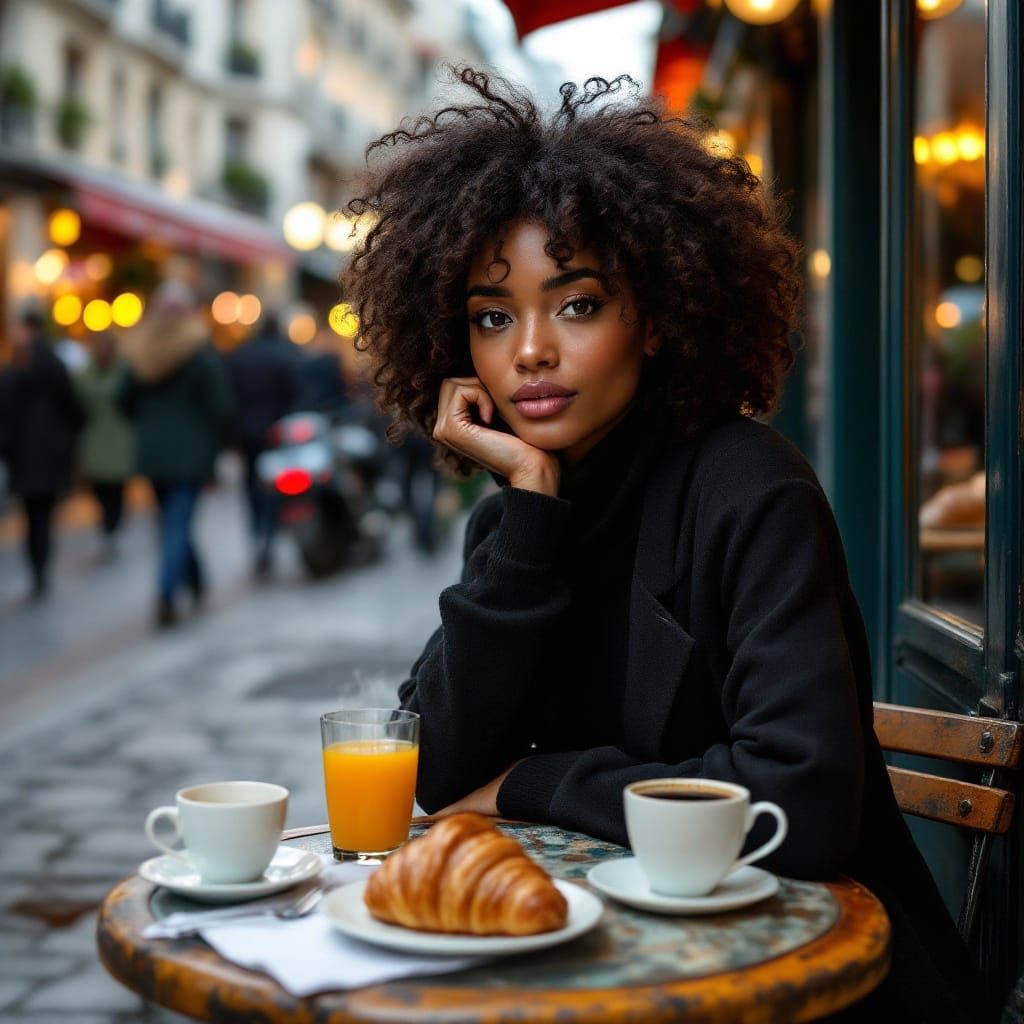 Parisian Café Scene with Stylish Woman