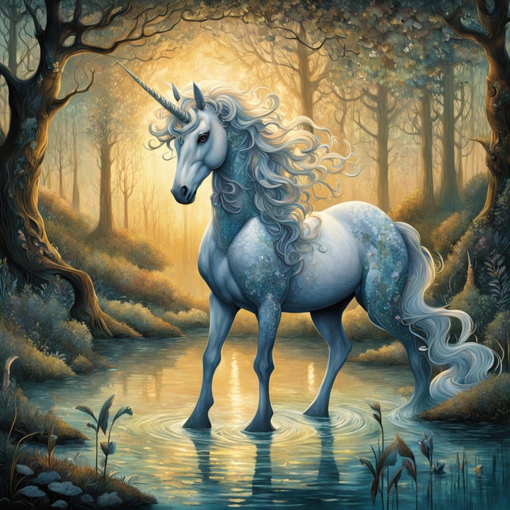 Majestic Unicorn Basks in Dappled Forest Light