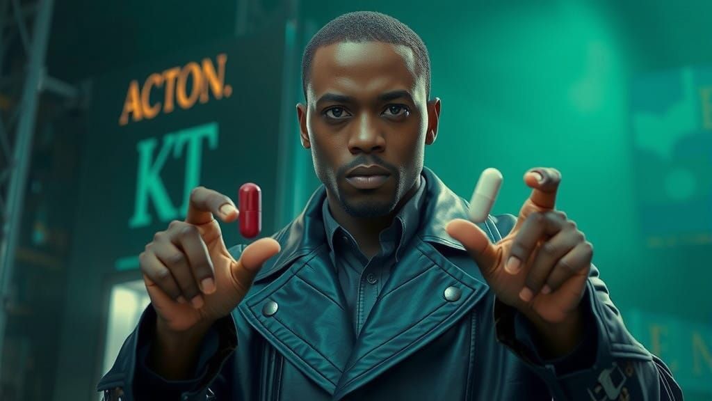 Lawrence Fishburne Inspired Hero Offers Pill Choices in Matr...