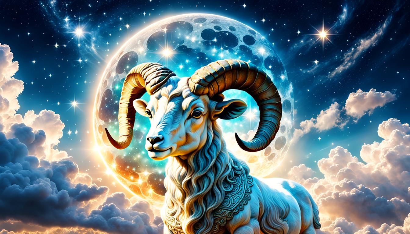 Aries Zodiac Sign with Moon and Sun