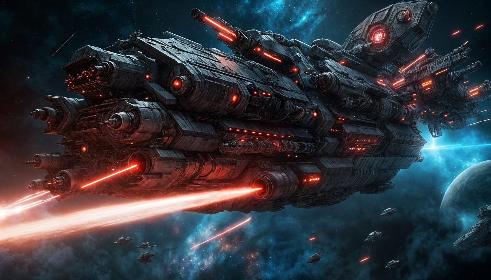 Colossal Space Warship in Celestial Nebula