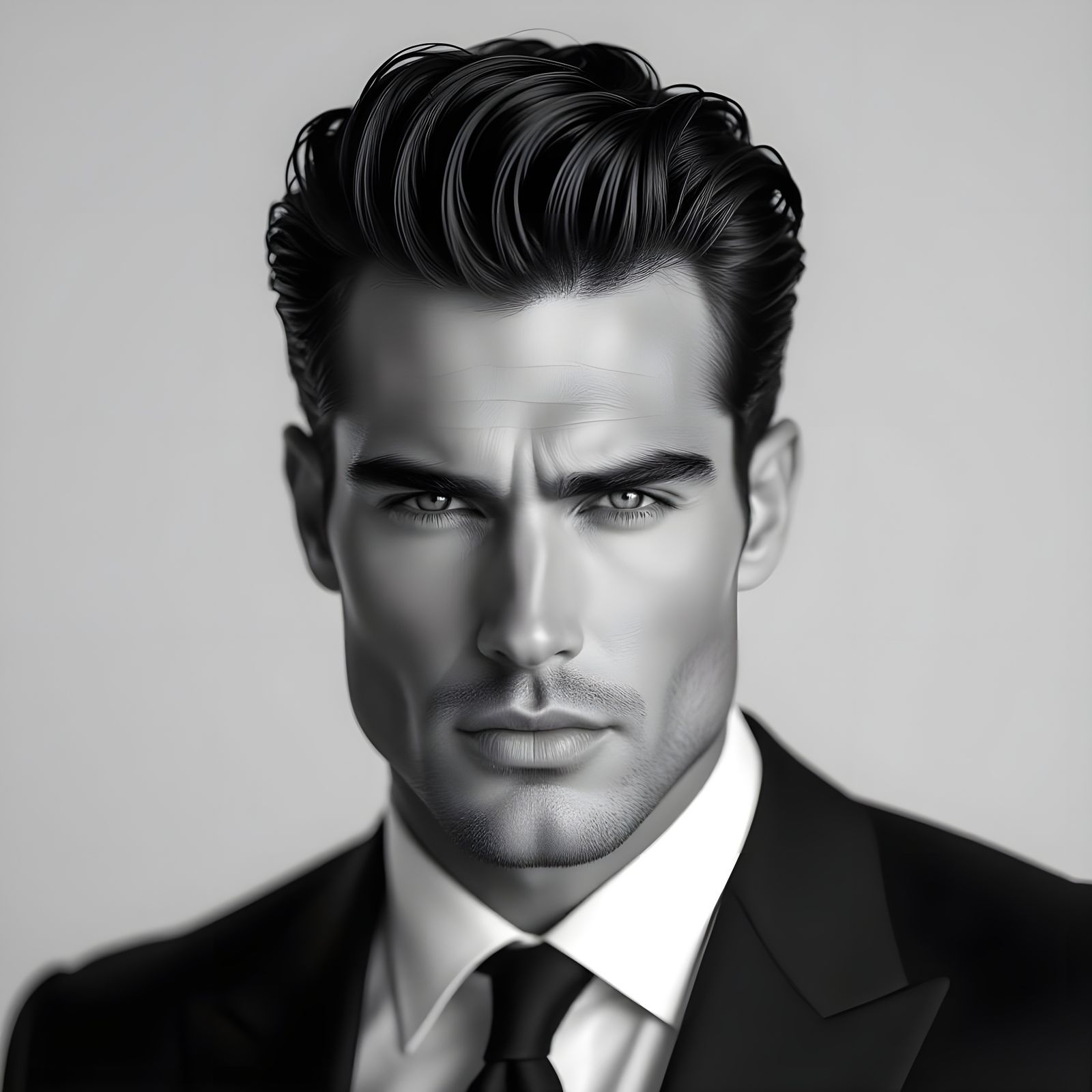 Brooding Man with Pompadour in Noir Portrait