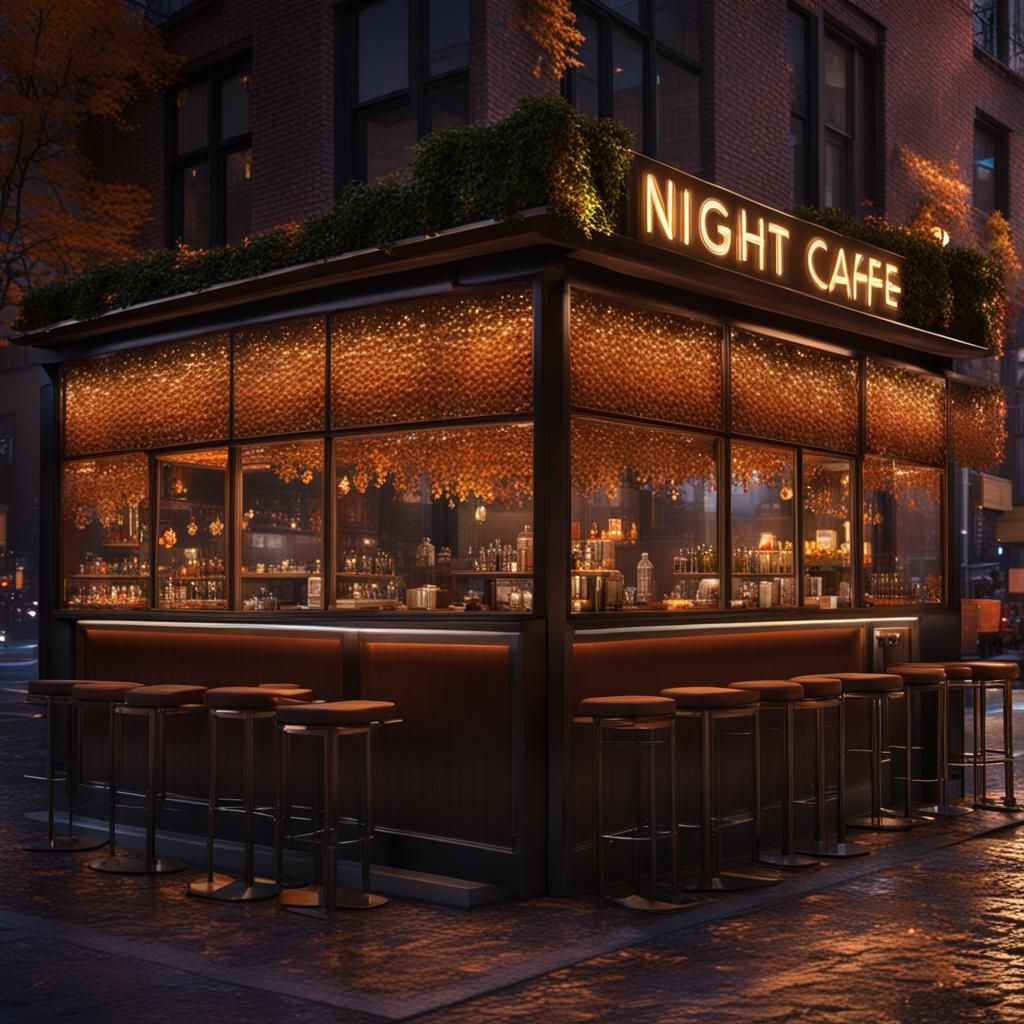 Night Cafe in New York at Night in Hyperrealism