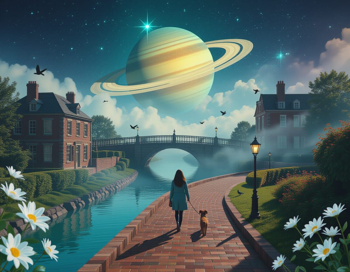 Holographic Astral Cosmic Landscape with Saturn and Neon Acc...