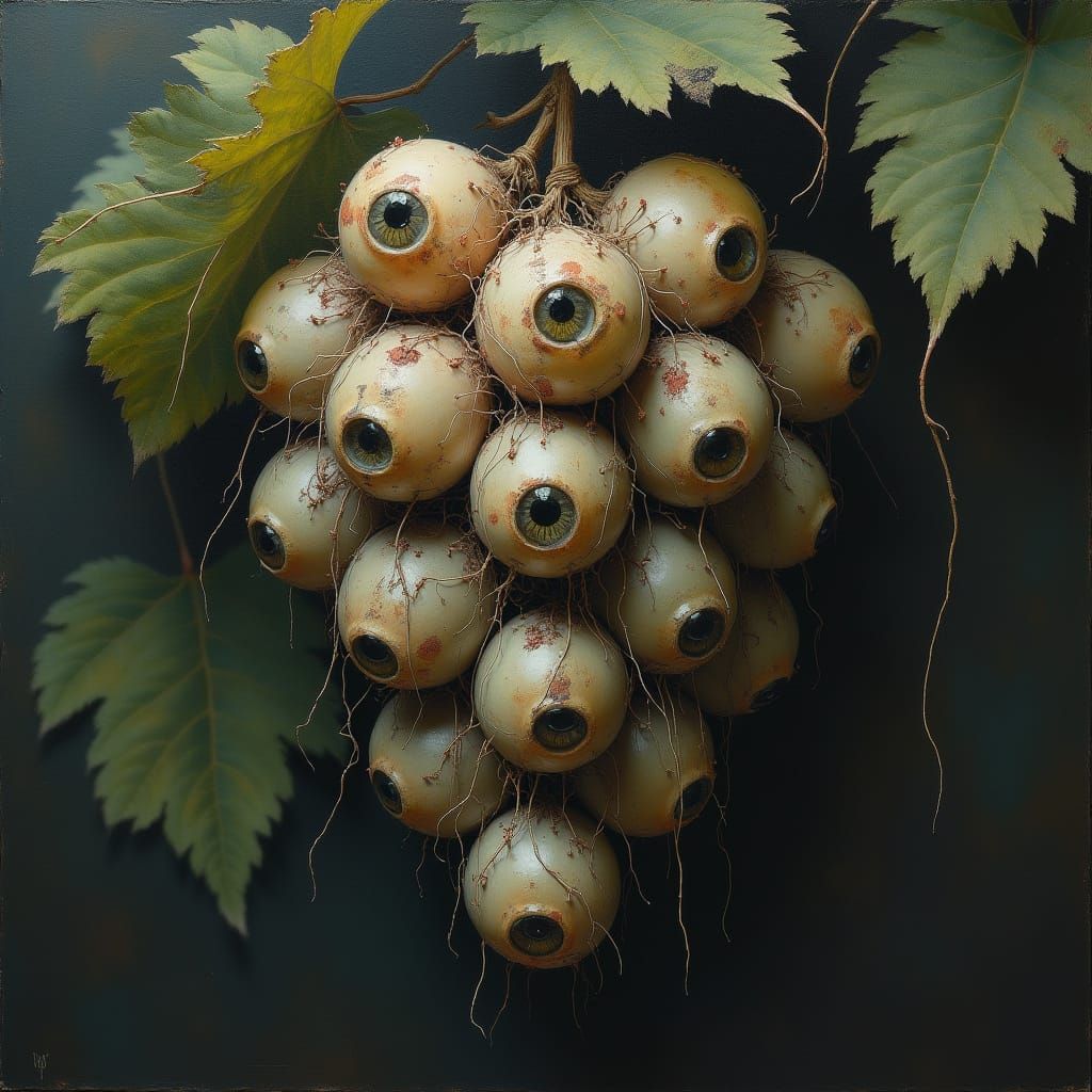 Eyeball Grapes on Vine as Oil Painting