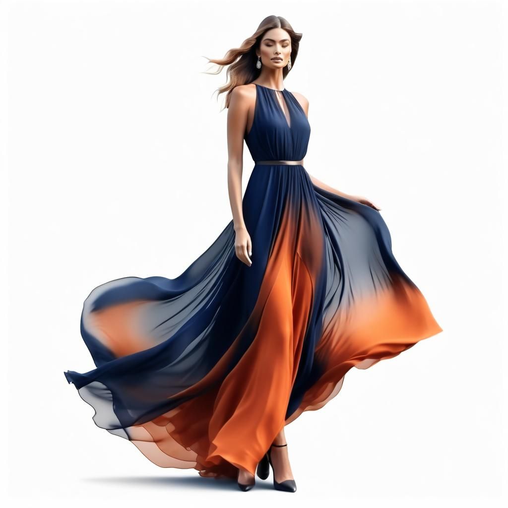 Beautiful Lady in Gradient Dress, 2D Render