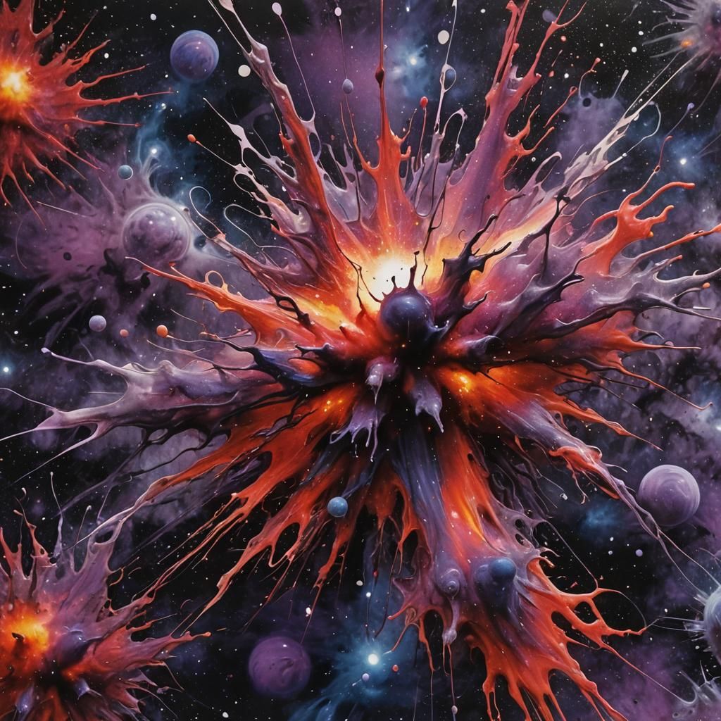 Energetic Cosmic Explosion in Abstract Ink Splatter Art