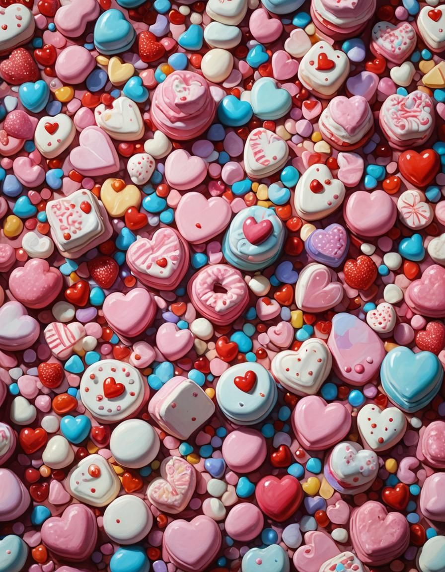 Marshmallow Valentine Candyland: An Oil Painting