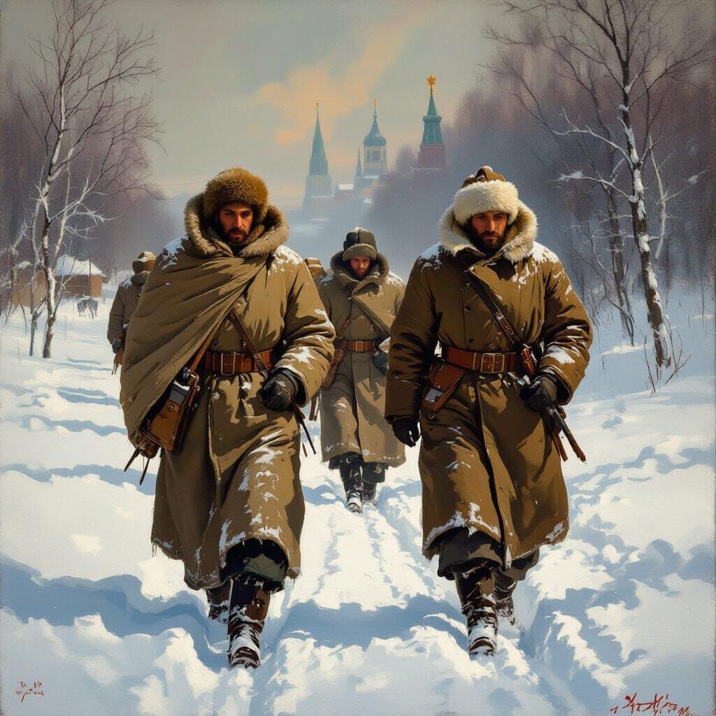 Soviet Soldiers in Winter, Earthy Tones