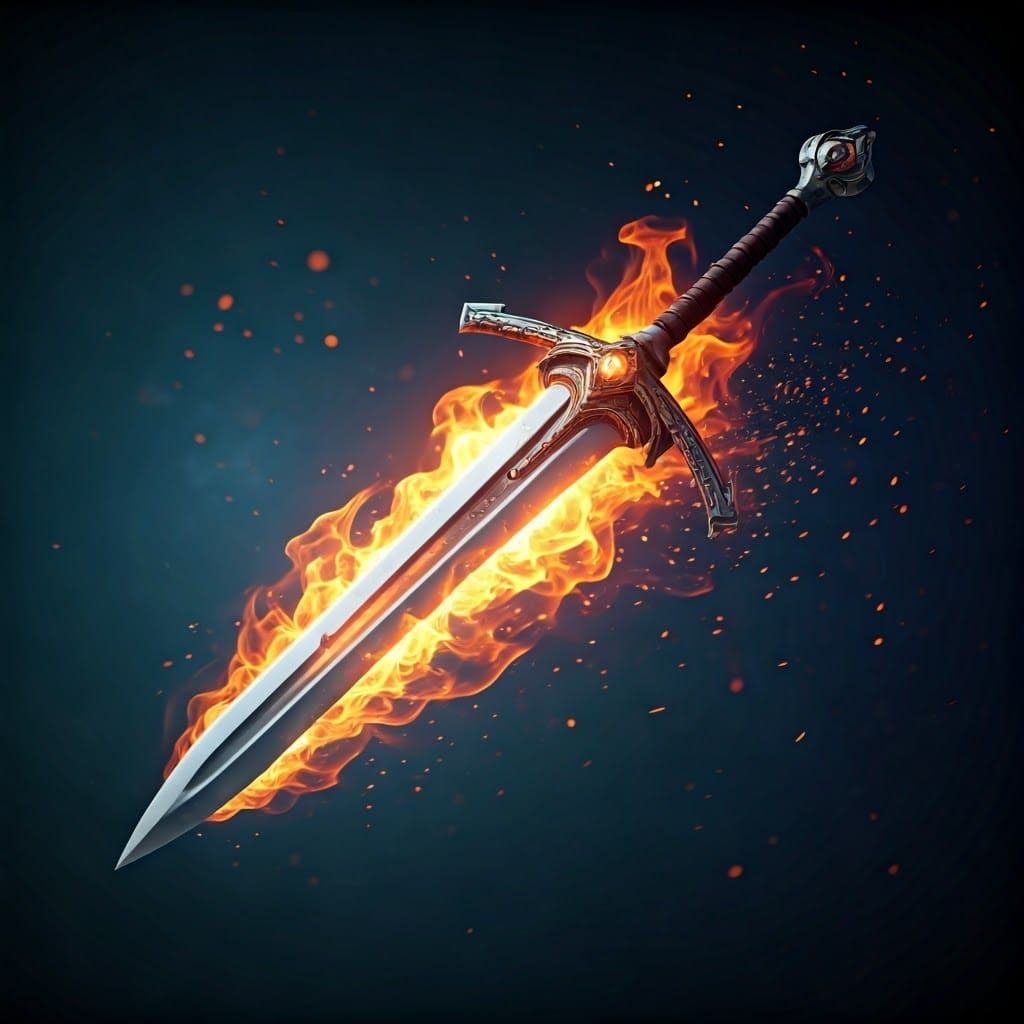 Majestic Sword of Flame Suspended in Mid-Air