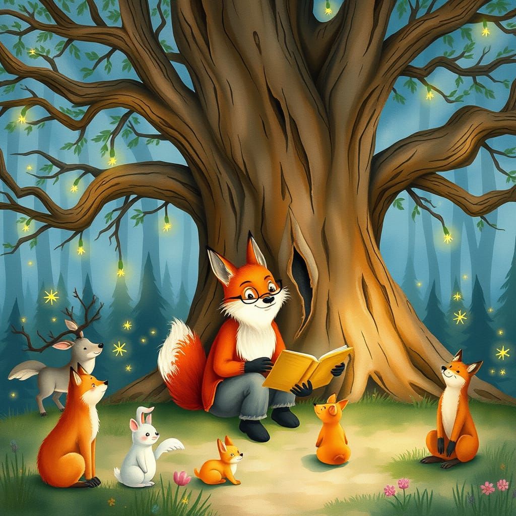 Red Fox Telling Stories in Twilight Forest