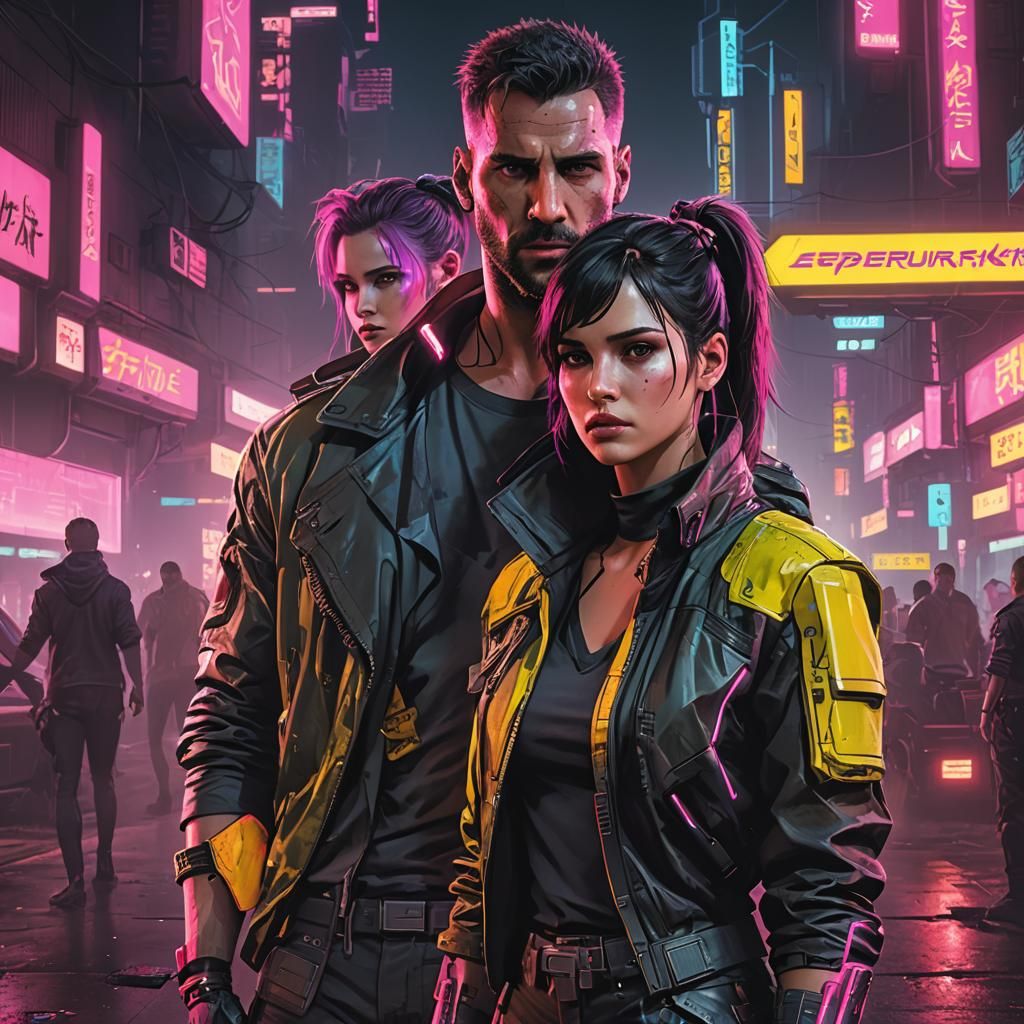 Cyberpunk Girl and Boy in Neon City 2099