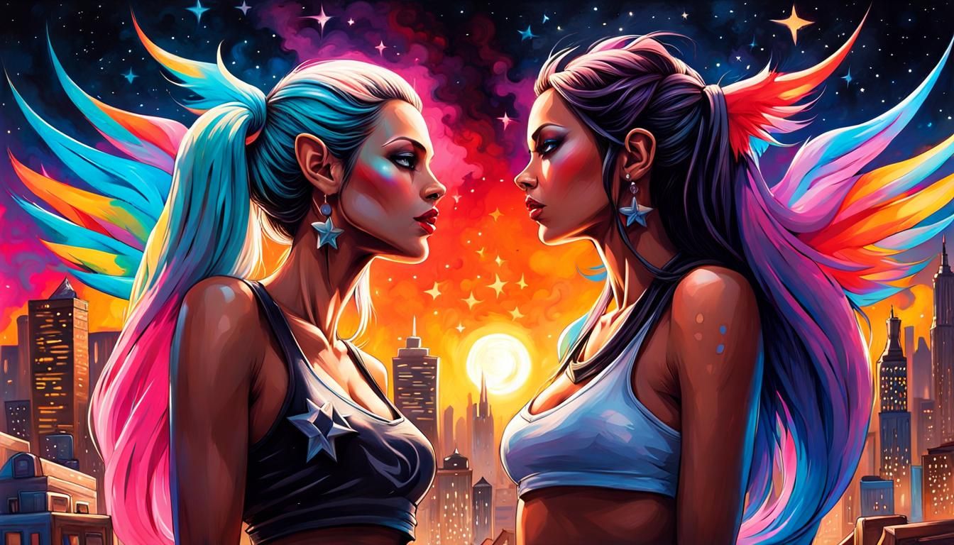 Succubi Stare into Each Other's Eyes in Graffiti Art