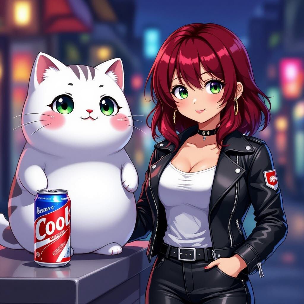 Anime Woman with Crimson Hair in Studio Trigger Style