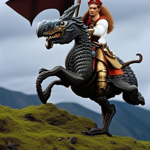 Sir Lancelot Battles Dragon in Detailed Art Style