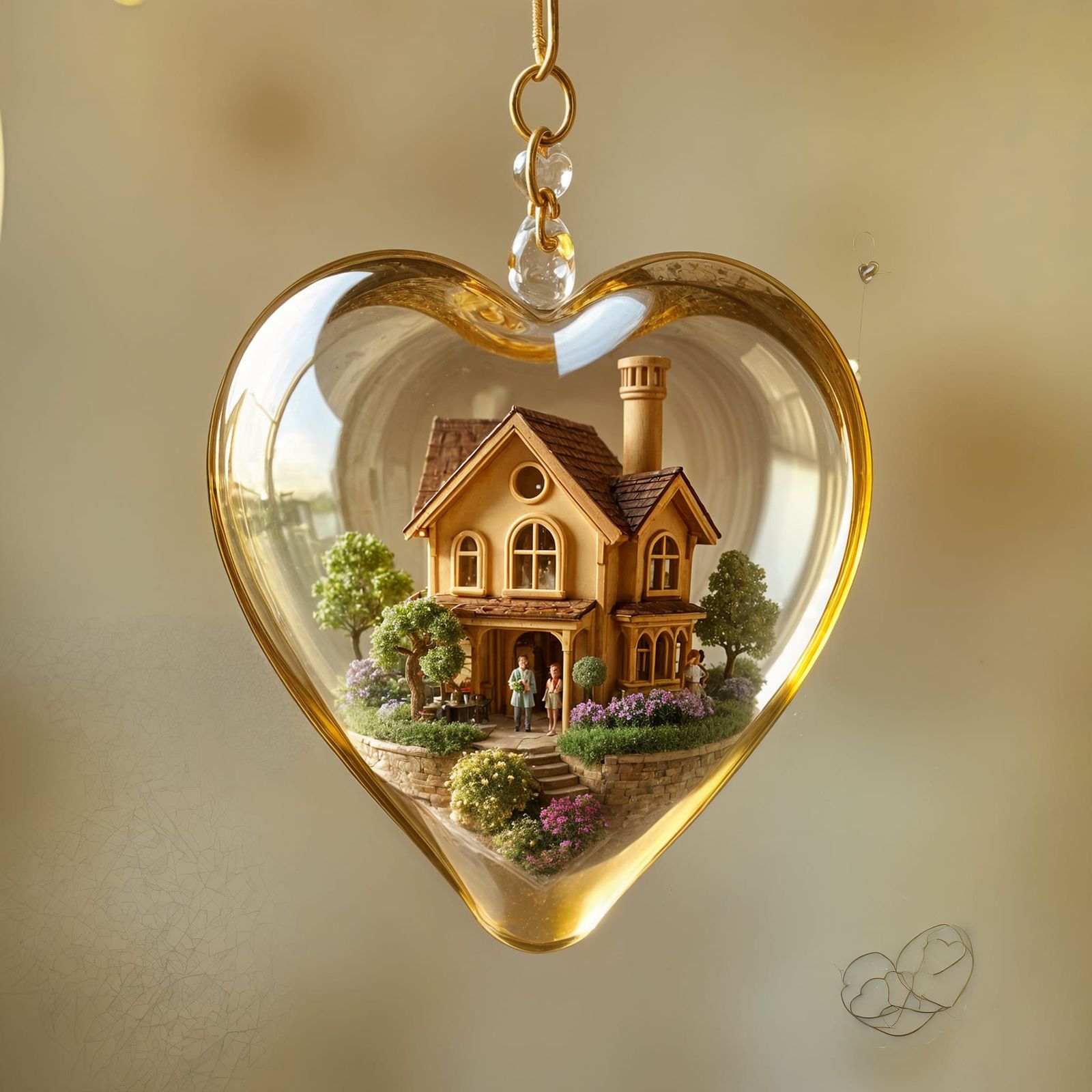 Golden Heart Encasing Miniature Family Home
