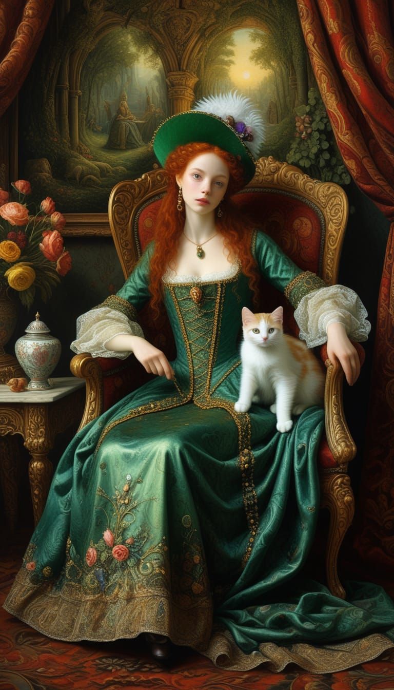 Renaissance Woman with Red Hair and Green Hat